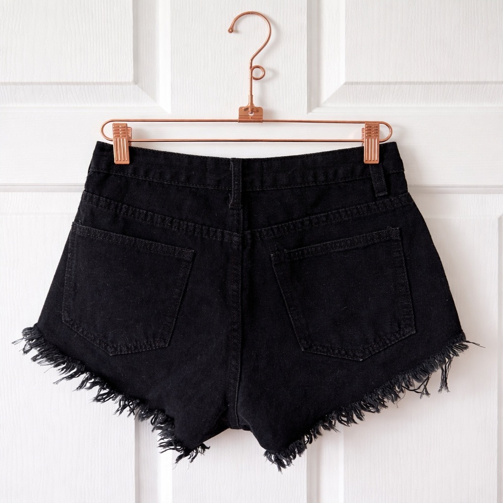Edgy Black Studded Jean Shorts - Picture 2 of 3
